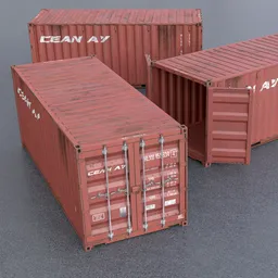 Detailed lowpoly Blender 3D model of red shipping containers with movable doors, perfect for game asset design.
