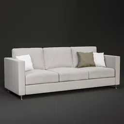 Detailed 3D model of a modern three-seater sofa with cushions, designed for Blender rendering.