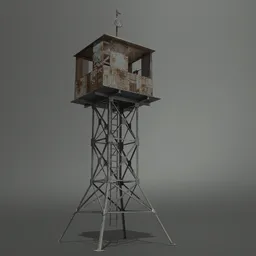 "Explore a post-apocalyptic tower in intricate detail with this stunning 3D model designed for Blender 3D. With a weathered, ultra-detailed hinged jaw and steel and lacquer construction, this lookout tower is perfect for video game environment design. Don't miss the spotlighting and flag on top - it's the perfect addition to your future Miramar or deserted environment. "