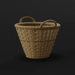 Detailed 3D straw basket model with handles, created using tessellation in Blender.