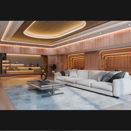 Modern Curved Wooden Living Room