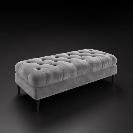Realistic 3D model of a tufted velvet bench, optimized for Blender, showcases texture detail and material versatility.