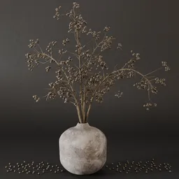 3D model of a minimalist vase with natural dried branches, ideal for serene interior decor in Blender 3D.