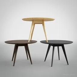 Scandinavian design-inspired 3D Risom-style dining tables, with maple and walnut textures, for Blender rendering.