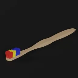 "Wooden toothbrush 3D model for Blender 3D. Ideal for hotel decor and utility category. Minimalist design with colorful bristles and wood print."