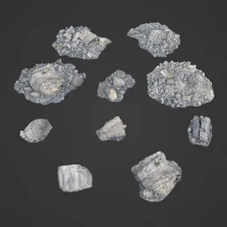 Variety of realistic 3D rock models with detailed textures suitable for Blender environment designs.