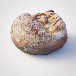 "Freshly baked bread, bun or roll (photoscan) 3D model for Blender 3D - perfect for food decoration in table settings or kitchens. AI-generated image inspired by Luca della Robbia and Greta Thunberg, rendered in Octane. Available in point cloud format, it's an award-winning food photo that will bring boiling imagination to any 3D project."