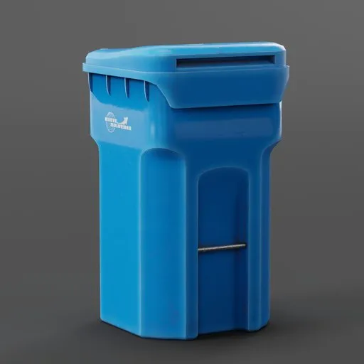 Detailed 3D rendering of a blue plastic waste bin optimized for Blender, suitable for residential scenes.