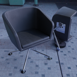 "Black Leather Swivel Chair with Stitching - Photorealistic 3D Model for Blender 3D"
