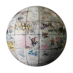 White tiles with graffiti and stickers