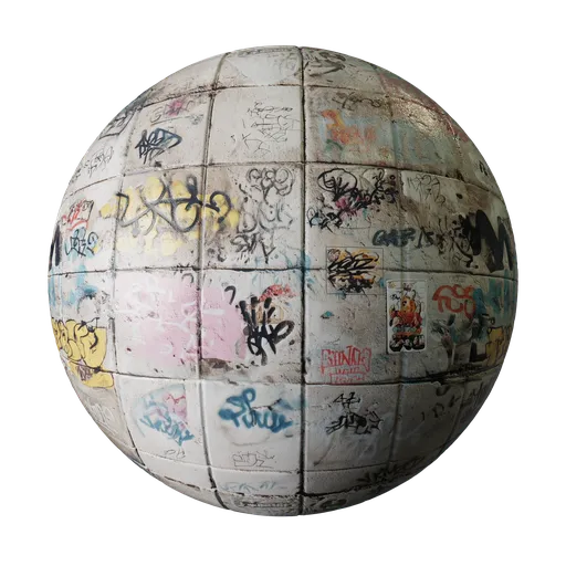 White tiles with graffiti and stickers