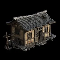 Highly detailed traditional Chinese architecture with intricate roof in a 3D model, suitable for Blender 4K textures.