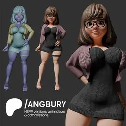 Stylized Female Character Cardigan SFW