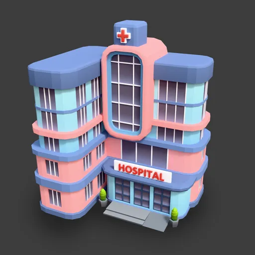 Stylized low-poly hospital building