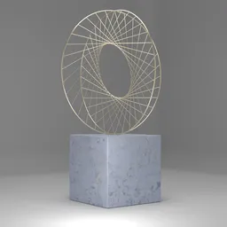 "Modernist Double Ring Sculpture on Marble Base - Blender 3D Model" - This elegant and award-winning sculpture features an interconnection of rings on a marble base. Inspired by György Vastagh, it showcases neotraditional modern design and is rendered with a white light halo. A beautiful addition to any 3D modeling project.