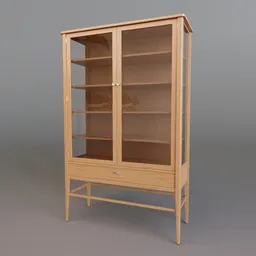 "3D Model of a Wooden Cabinet with Glass Doors and Shelves for Blender 3D: Photo-Realistic Stylized Render"
or
"Blender 3D Model: Wooden Cabinet with Glass Doors, Shelves, and Drawer - 180x114x44cm"