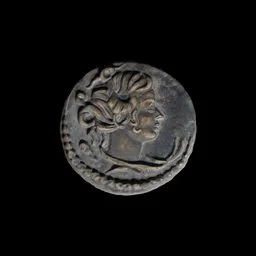 "Low-poly ancient Roman coin 3D model featuring Alexander the Great and symbol of an ox on reverse. Multires modifier allows for detailed viewing. Perfect for Blender 3D enthusiasts and money collectors alike."