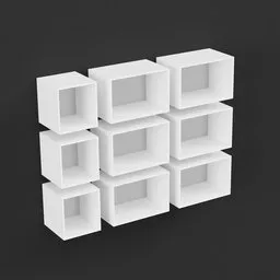 Detailed 3D model of a contemporary white modular wall shelf set, perfectly rendered for Blender users.