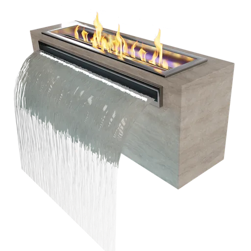 Detailed 3D rendering of a modern fountain with fire feature, compatible with Blender for scene enhancements.