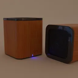 Realistic wooden Bluetooth speaker 3D model with detailed textures and elegant design, perfect for Blender 3D projects.