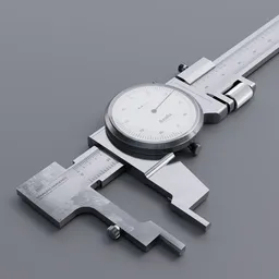 Detailed 3D rendering of a precision vernier caliper tool created with Blender, showcasing realistic textures and metallic materials.