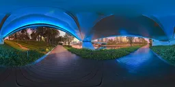 Blue neon lights under the bridge