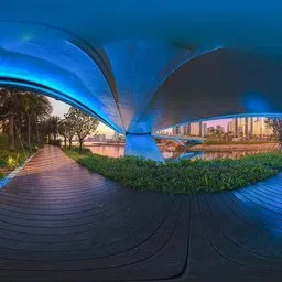 Blue neon lights under the bridge