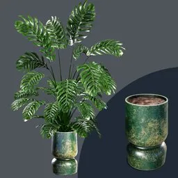 Realistic Monstera plant 3D model with PBR vase and detailed soil texture for Blender artists.