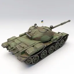 "Lowpoly T-62 Tank in Green Color - A High Definition 3D Model Render for Blender 3D Software. Perfect for Ground Category Projects with Ghost of Kiev Mottling Coloring and Ambient Occlusion Render. Side Profile and Third-Person View with Texturing XYZ for Realistic Detail."