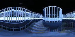 Illuminated urban stairs with blue metallic floor HDR for realistic lighting in 3D scenes.