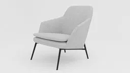 3D-rendered modern light grey armchair with metal legs and curved arms, optimized for Blender.
