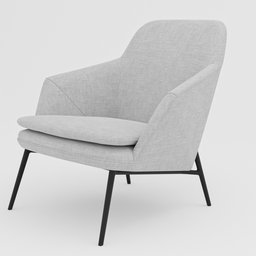 "Modern armchair 3D model for Blender 3D - Furniture category. Dark metal legs lift the gray seat and slightly curved arms of this modern style piece, adding a cozy nook to any living room setup."