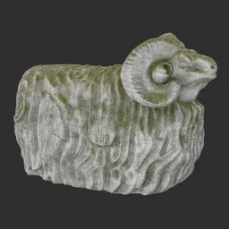 Garden ram stone moss statue