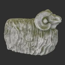 Garden ram stone moss statue