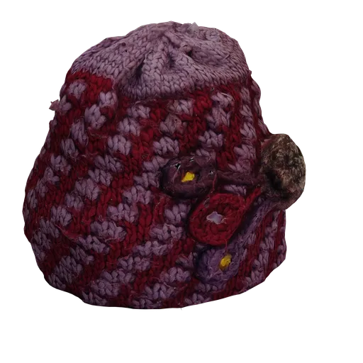 Realistic 3D knitted hat model with detailed texture and quad mesh, suitable for Blender rendering and simulation.