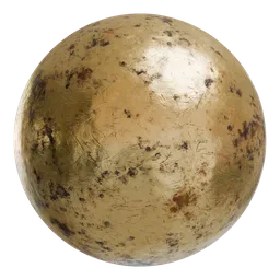 High-resolution aged gold texture with scratches and patina for 3D PBR rendering in Blender.