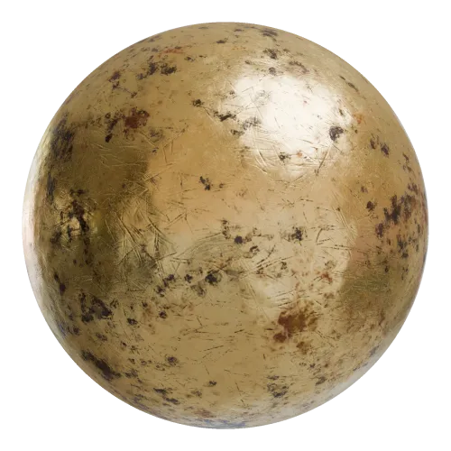 High-resolution aged gold texture with scratches and patina for 3D PBR rendering in Blender.