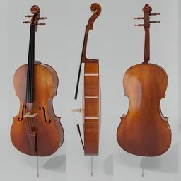 "Highly detailed 3D model replica of Laurent Bourlier's 1840 cello with Berdani tailpiece, AUBERT adjustable bridge, fine tuners, and cello endpin. Perfect for Blender 3D users interested in musical instruments. Explore the intricate details of this non-binary model, inspired by Ludolf Bakhuizen and featured on CG Society."