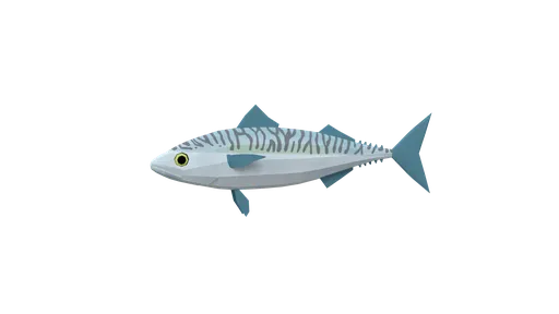 3D low poly animated mackerel model, optimized for CG visualization and renderings, Blender compatible.