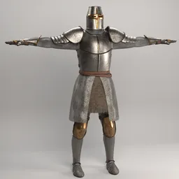 Detailed 3D Templar Knight in armor posed for Blender animation, suitable for game asset or rendering.
