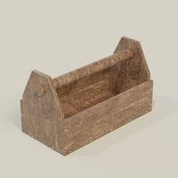 Detailed wooden 3D toolbox model, suitable for Blender rendering, showcasing texture and lighting effects.