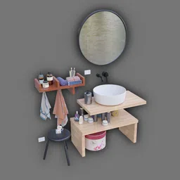 Highly detailed Blender 3D model featuring a modern bathroom vanity set with accessories.