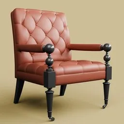 Detailed 3D model of a tufted leather chair with ornate legs for Blender rendering.
