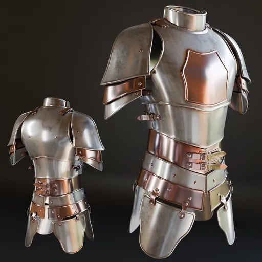 Blender 3D low poly historic military armor model with high quality metal materials, ready for war game design.