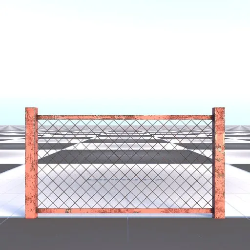 Industrial Wire Mesh Fence Section - Rusted
