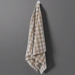 Beige checkered hanging kitchen towel 3D model, high detail realistic cloth texture, suitable for Blender rendering.