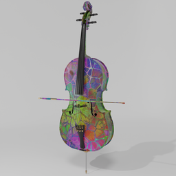 "Colorful Antonio Stradivari cello 3D model for Blender 3D: Castelbarco 1699. Recolored with original museum wood structure, resulting in a cheerful texture. Perfect for close-ups and ideal for Stradivari fans."