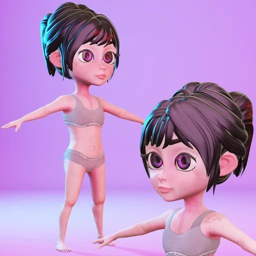 Stylized Cartoon Child Girl – Rigged Base Mesh (Rigify)