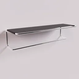 "Black wall shelf with a coat rack attachment, made of glass and metal, perfect for bedroom decor. Purchase available on archiproducts.com. Blender 3D model."