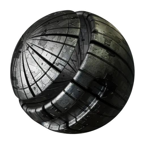 Detailed sci-fi metallic texture for 3D modeling in Blender, featuring a futuristic pattern and PBR compatibility.